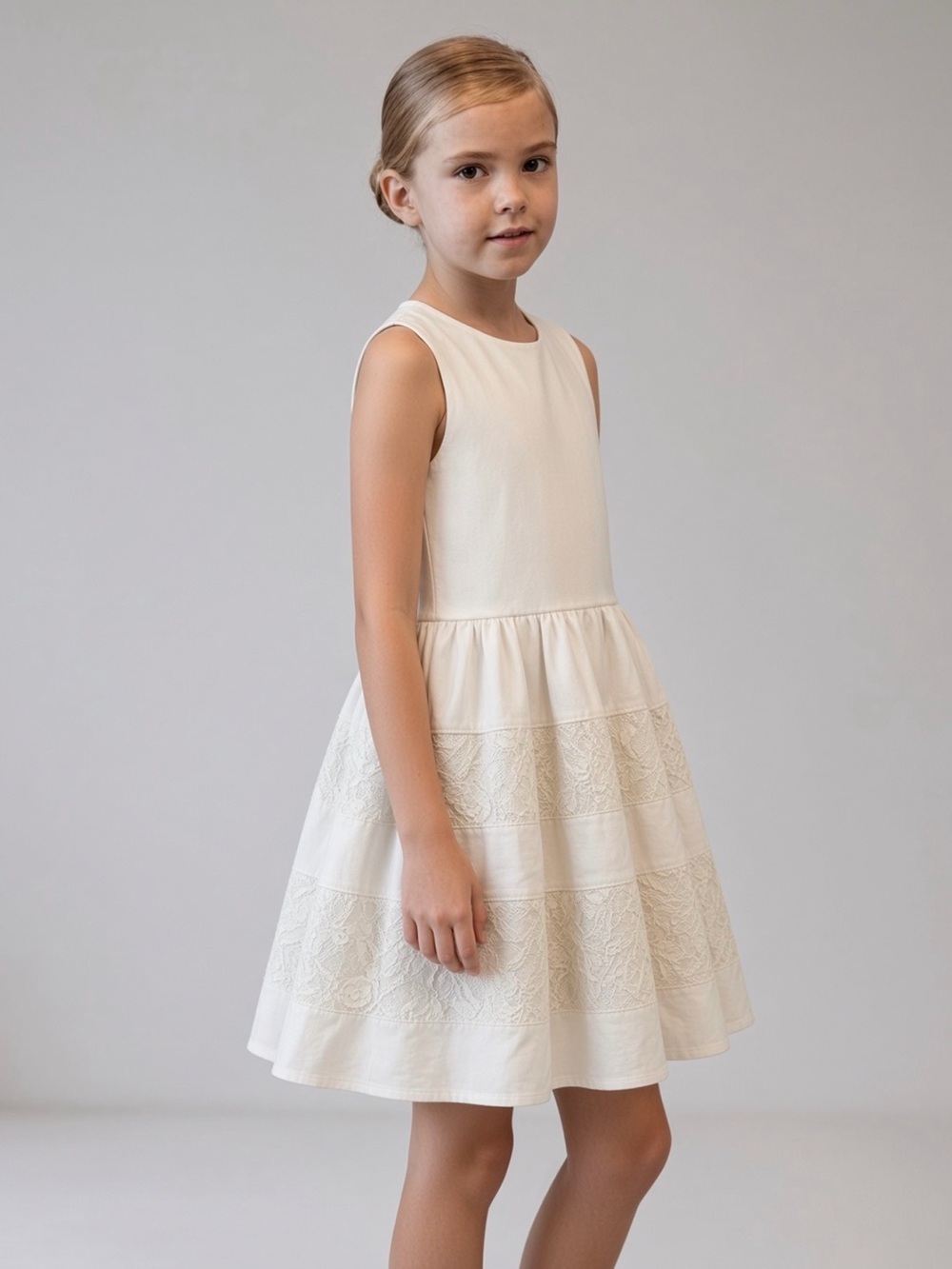 $49.00 MACY’S Girls NEW Cream Flare Lace Dress 12